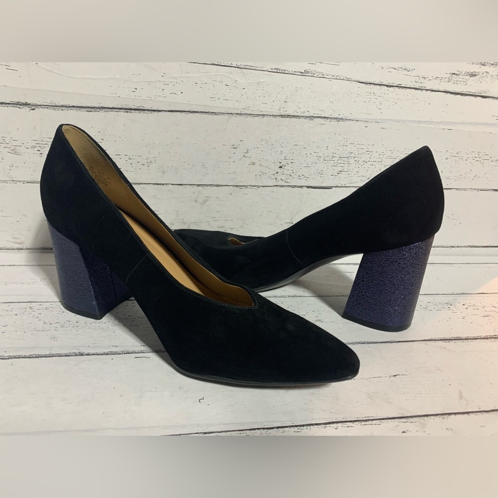 Naturalizer Women’s Pumps Size 8.5W | Black Suede with Glitter Block Heel